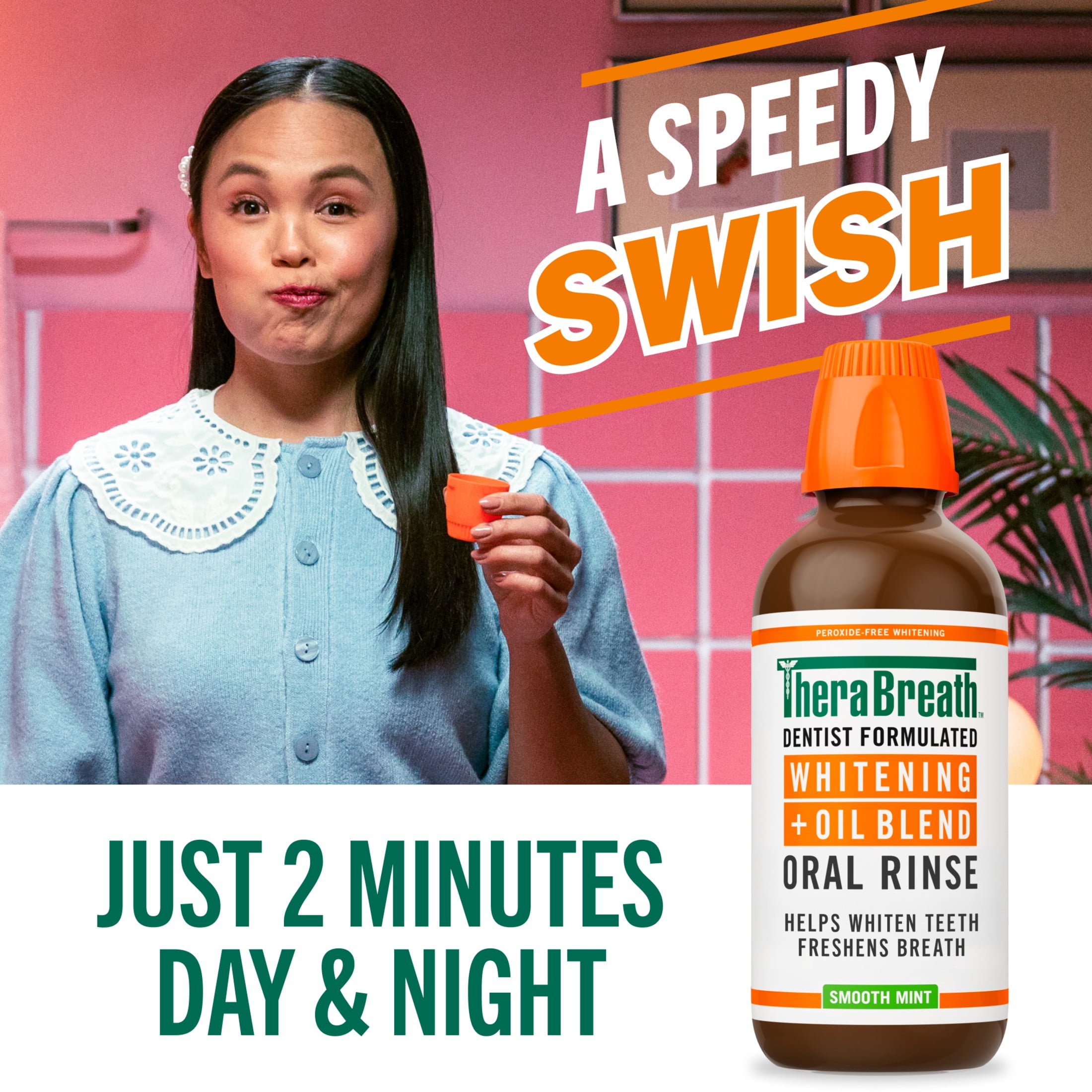 TheraBreath Whitening + Oil Blend Oral Rinse, Alcohol-Free Mouthwash, Smooth Mint, 10 Fl Oz