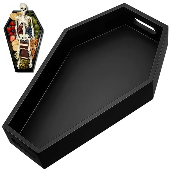Coffin Serving Tray, Gothic Halloween Decor, Wooden Board with Handles, Spooky Black Serving Platter for Candy, Snacks, Charcuterie, Jewelry, Makeup