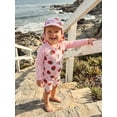 thumbnail image 3 of BemeyourBBs Toddler Baby Girl One Piece Swimsuit with Hat Infant Baby Bathing Suit Rash Guard Strawberry Bow Cherry Print Long Sleeves Front Zipper Swimwear Summer Beachwear, 3 of 9