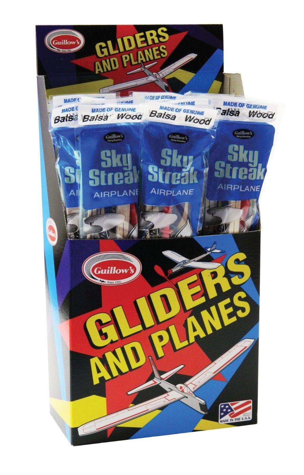 Guillow's Sky Streak Balsa Wood Flying Toy Airplane, 24Piece Display