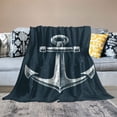 thumbnail image 2 of JEUXUS White Nautical Anchor Navy Blue Background Square Durable and Long-lasting Flannel Blanket White, 2 of 6