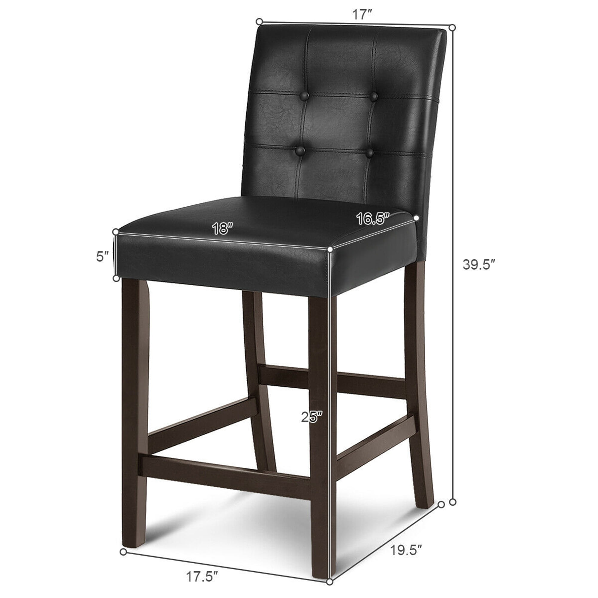 Gymax Set of 2 25inch Counter Height Barstool Pub Chair Bar Stools Rubber Wood Black