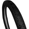 thumbnail image 2 of FH2022 Universal 15 Inch Black Genuine Leather Steering Wheel Cover with Lace-Up Detailing, 2 of 7