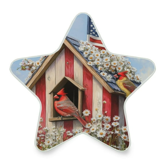 WOBOGO 4th Of July Cardinal Bird LED Star Night Light 0.2 Watt Wall Plug Dusk to Dawn Auto Switch Adjustable Brightness Soft White Light