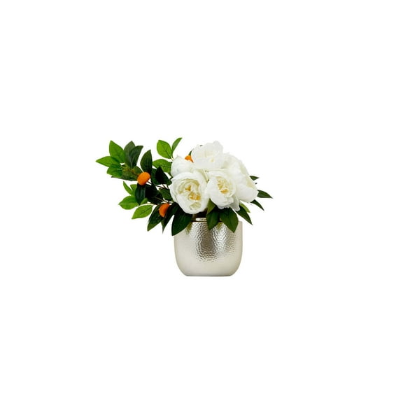 Nearly Natural A2129 16 in. Artificial Peony Dahlia Arrangement white Vase, White
