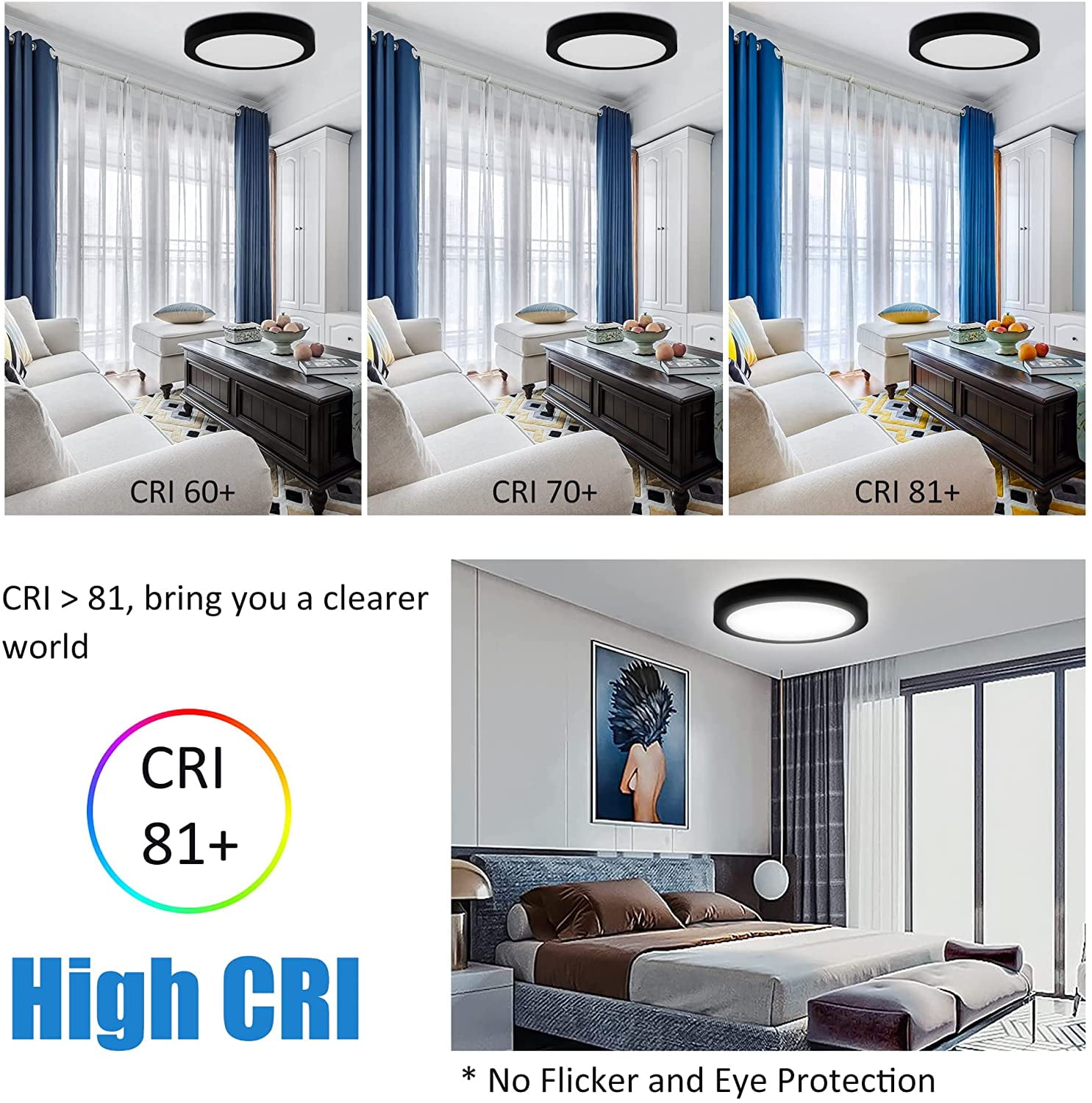MingBright LED Flush Mount Ceiling Light Fixture 9.5inch Ceiling Light, Super Slim Panel Light 120V 15W 4000K White Round Ceiling Light for Bathroom, Kitchen, Bedroom Hallway Damp Location Black Color