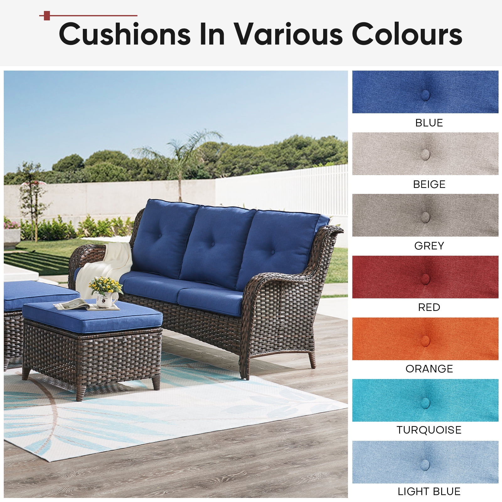POCASSY Patio Furniture Cushions Set of 3, 22.5"*22.5" Outdoor Cushion for Patio Furniture, Water Resistant, Fade Resistant, Deep Seat and High Back Cushion for Chair, Sofa, and Couch, Gray