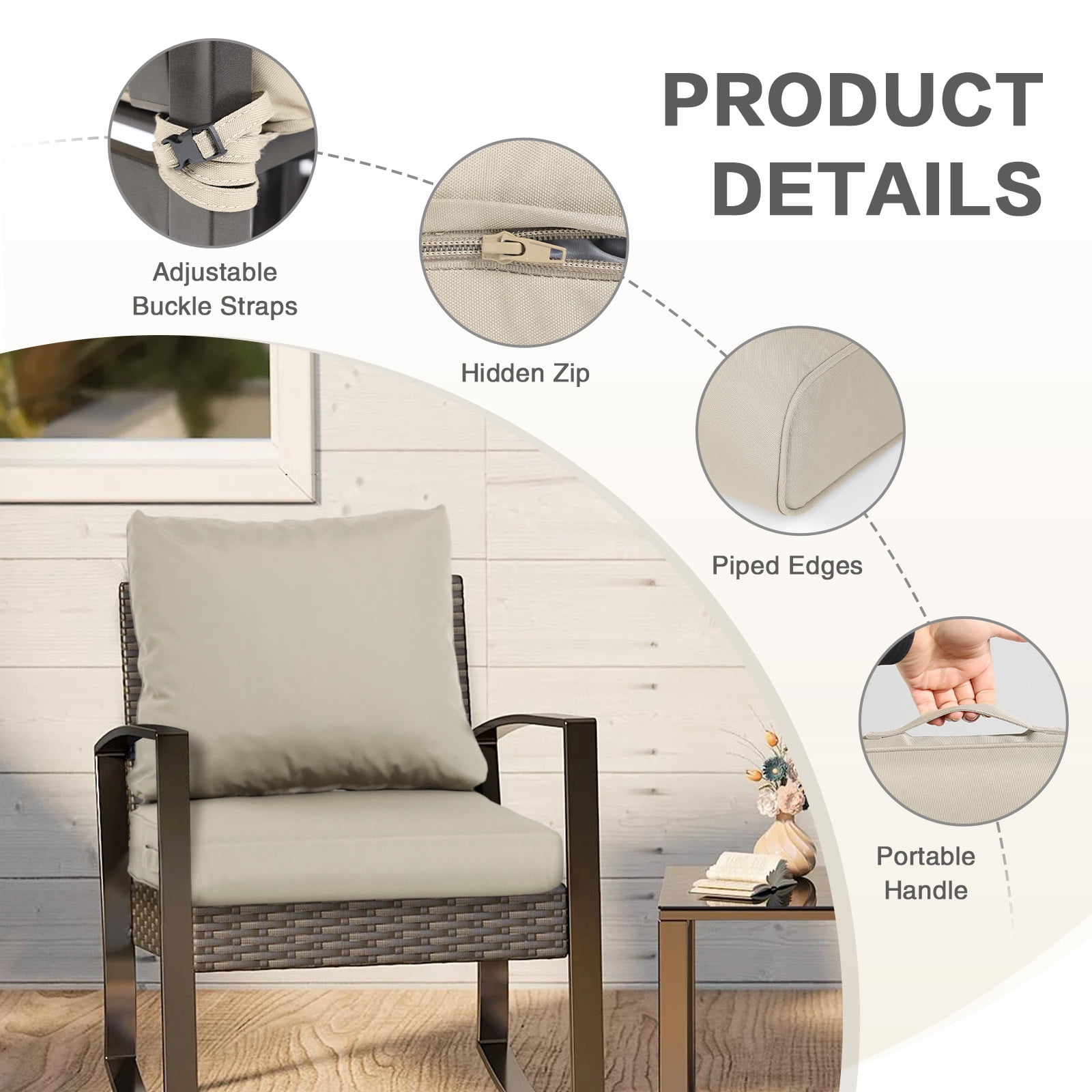 Aoodor Outdoor Chair Cushions Set, 24"x24", Water and Fade Resistant Patio Furniture Deep Seat Cushions, Khaki