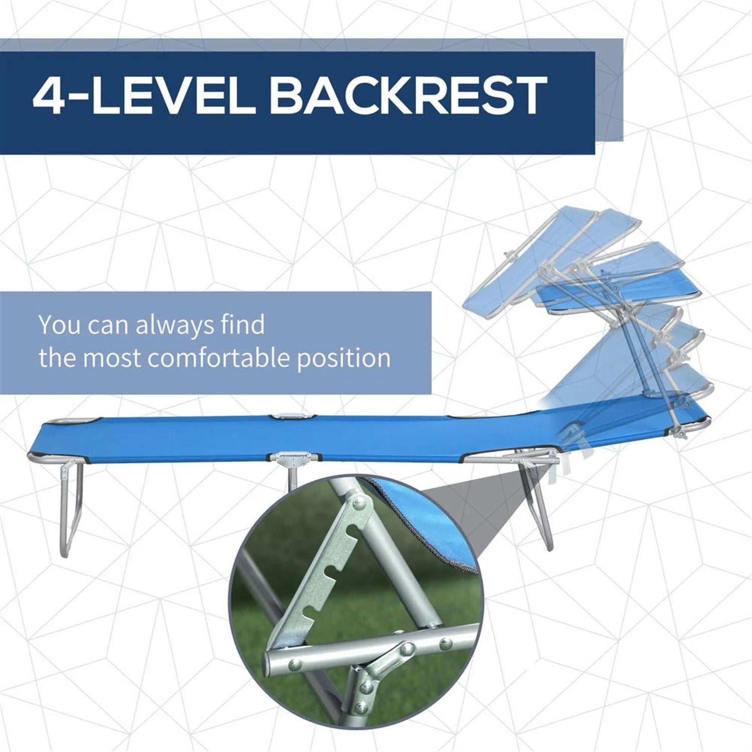 Demi Bonn Outdoor Folding Chaise Lounge, Collapsible Beach Tanning Seat Chair with Sun Protection, Portable Poolside Relaxation for Beach, Yard, Patio, Blue