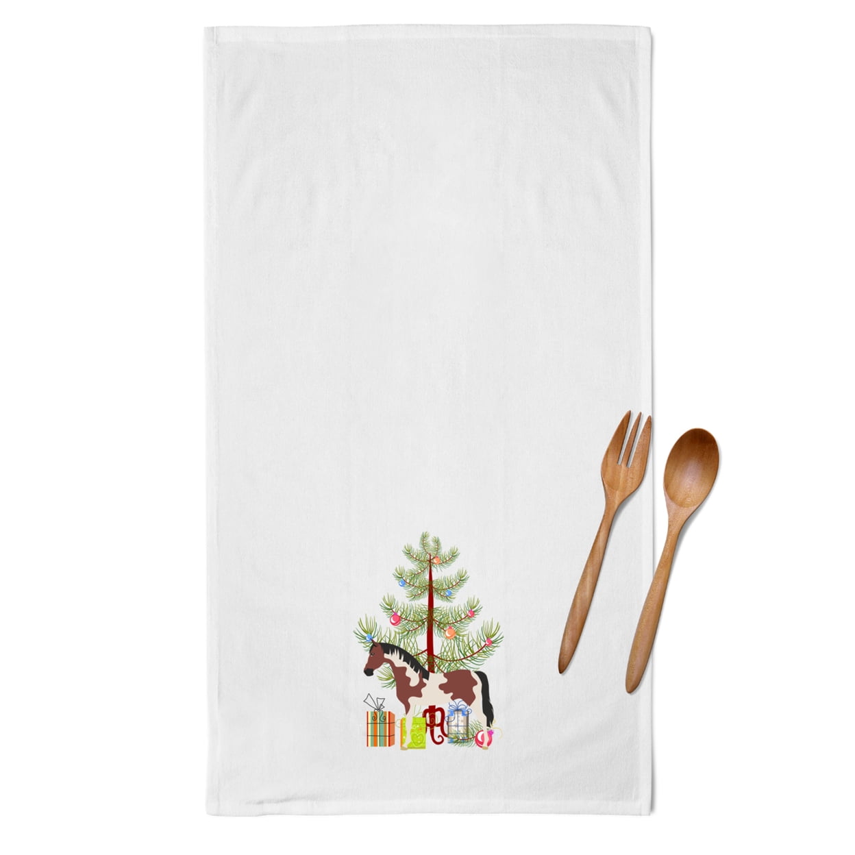 Carolines Treasures BB9274WTKT Pinto Horse Christmas White Kitchen Towel Set of 2 Dish Towels Teal 19 X 25" multicolor