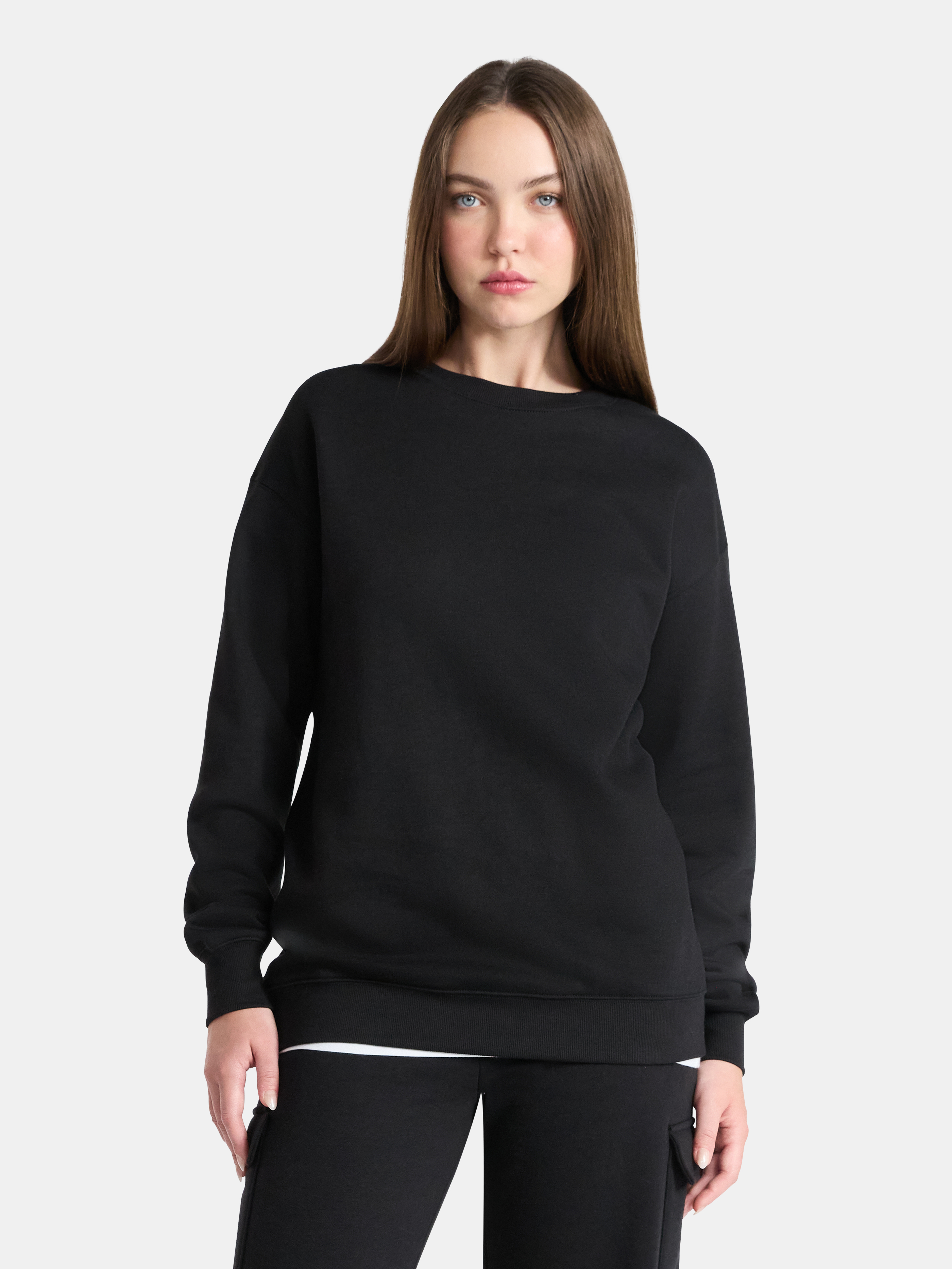 No Boundaries Fleece Oversized Sweatshirt with Long Sleeves, Women’s Sizes XXS-4X