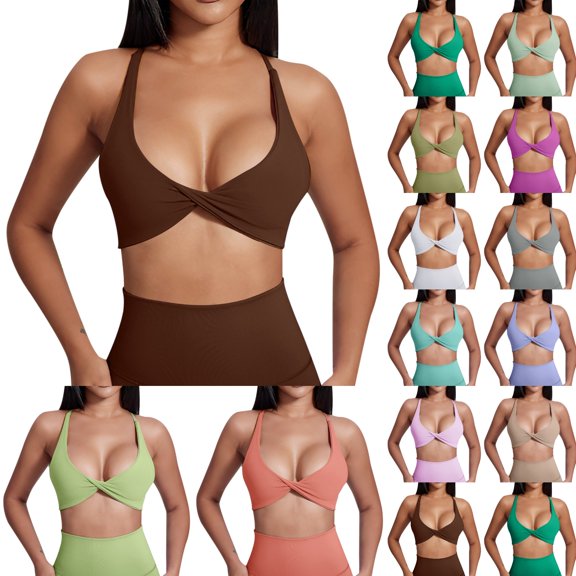 IWRICH Sports Bras for Women Open Back Workout Gym Bra Padded Medium Impact Yoga Tops with Adjustable Back Straps Rose Gold XL