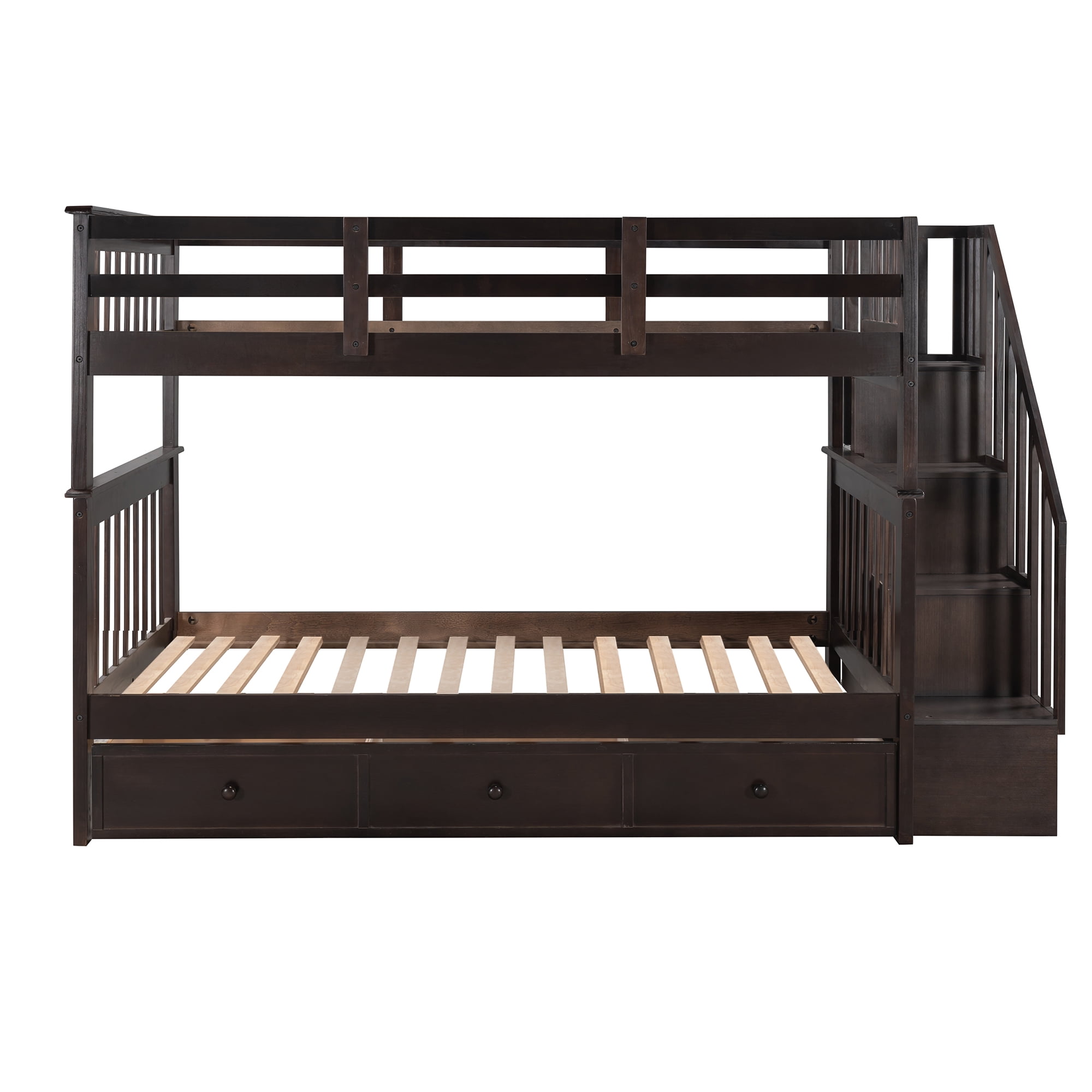 Mintazer Twin Over Twin Bunk Bed with Staircase & 3 Drawers, Kids Bunk Bed with Storage for Bedroom Guest Room, Espresso