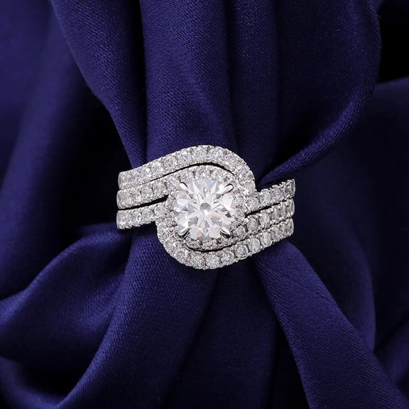 Eclet Jewels 1.9 Ct Round Brilliant Cut Diamond Ring - White Gold Over 14K Silver Diamond Ring - Trio Set Diamond Rings for Women's - Unique Bridal Set Diamond Rings - Engagement Wedding Diamond Ring