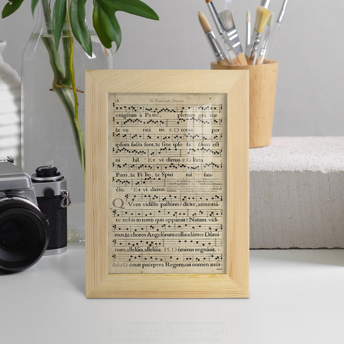 Vellum Songbook III -Framed Print w/glass-Natural Wood