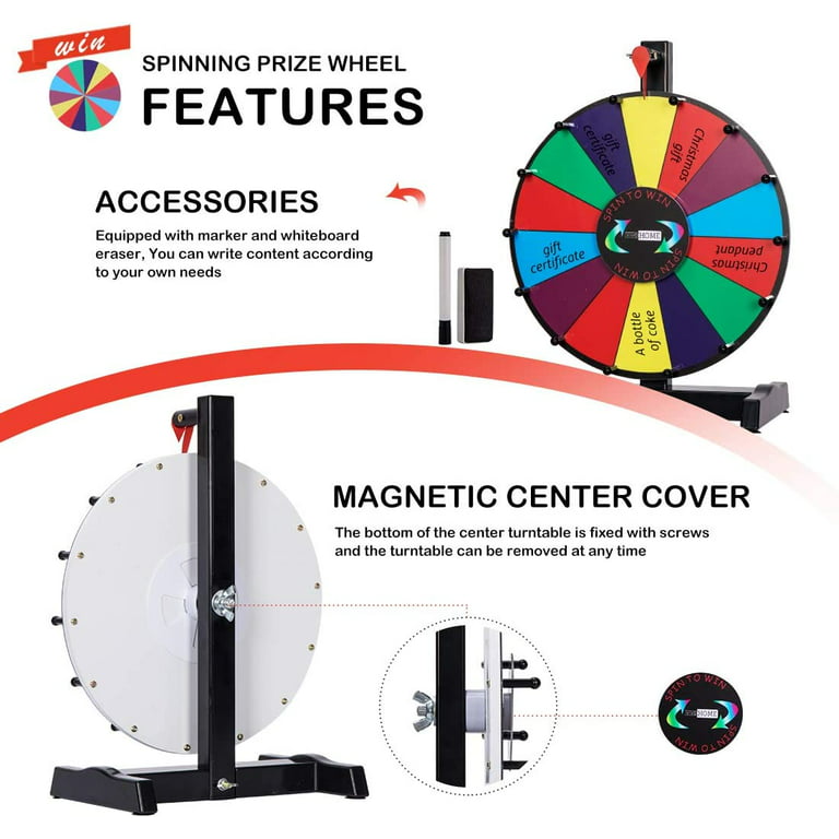 Hooomyai 12 Inch Heavy Duty Spinning Wheel with 12 Slots Color Tabletop  Prize Wheel Spinner with Stand, Dry Erase Markers and Eraser for Carnival