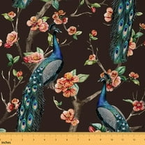 Castle Fairy Wild Peacock Fabric by the Yard 10 Yards for Girls, Tropical Floral Home Decor Fabric by the Yard, Botanical Branches Leaves Sewing Fabric