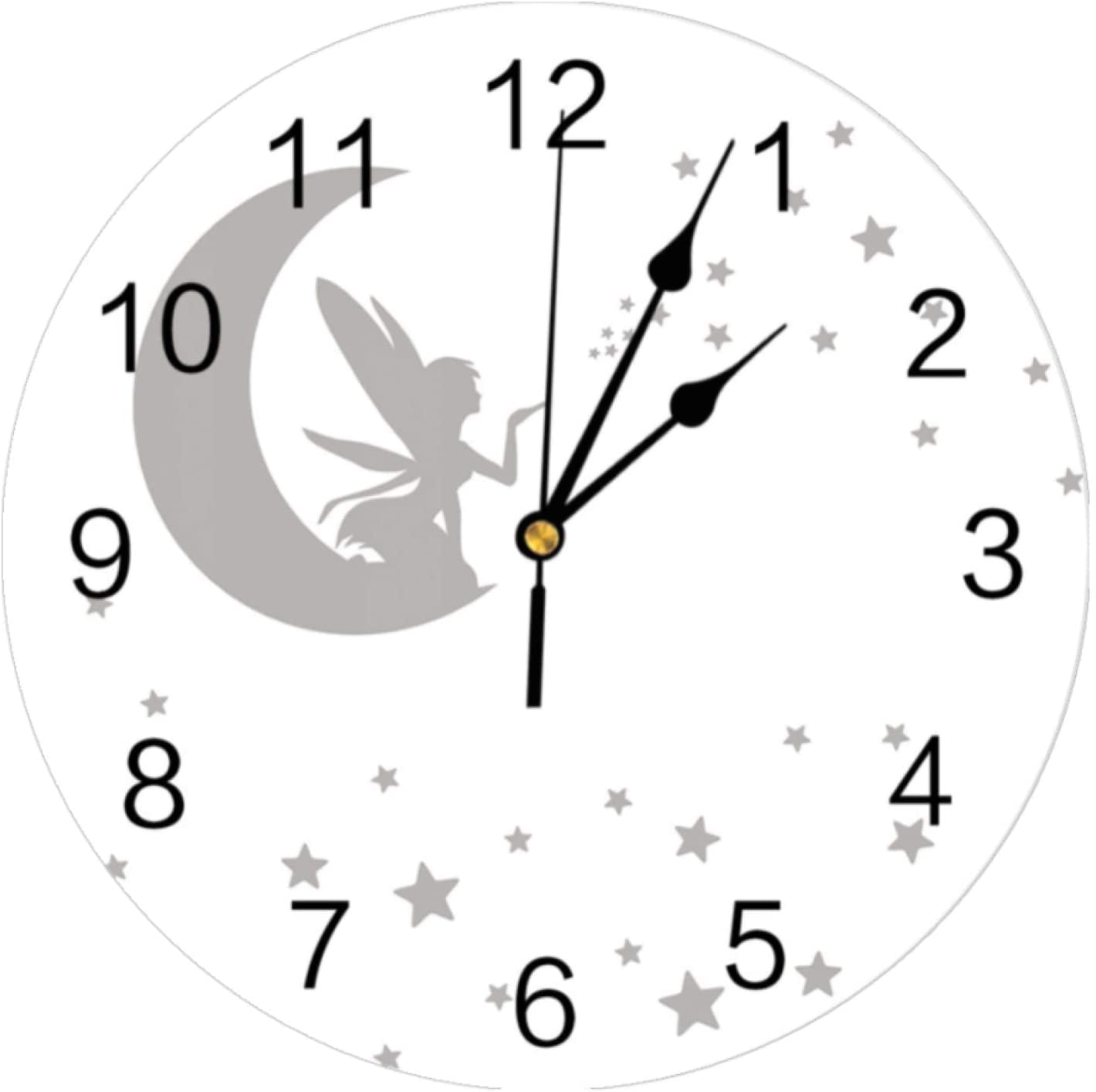 Fabricmcc Wall Clock Elf And Stars On The Moon Printed Pvc Wall Clock Modern Design Home Decor Bedroom Silent Oclock Watch Wall For Living Room 10inches Walmart Com Walmart Com