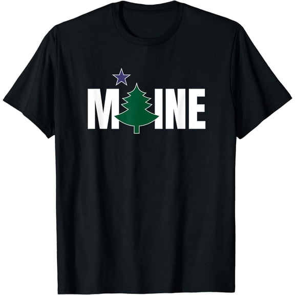 Maine State Pine Tree Star Design Unisex Short Sleeve Graphic T-Shirt