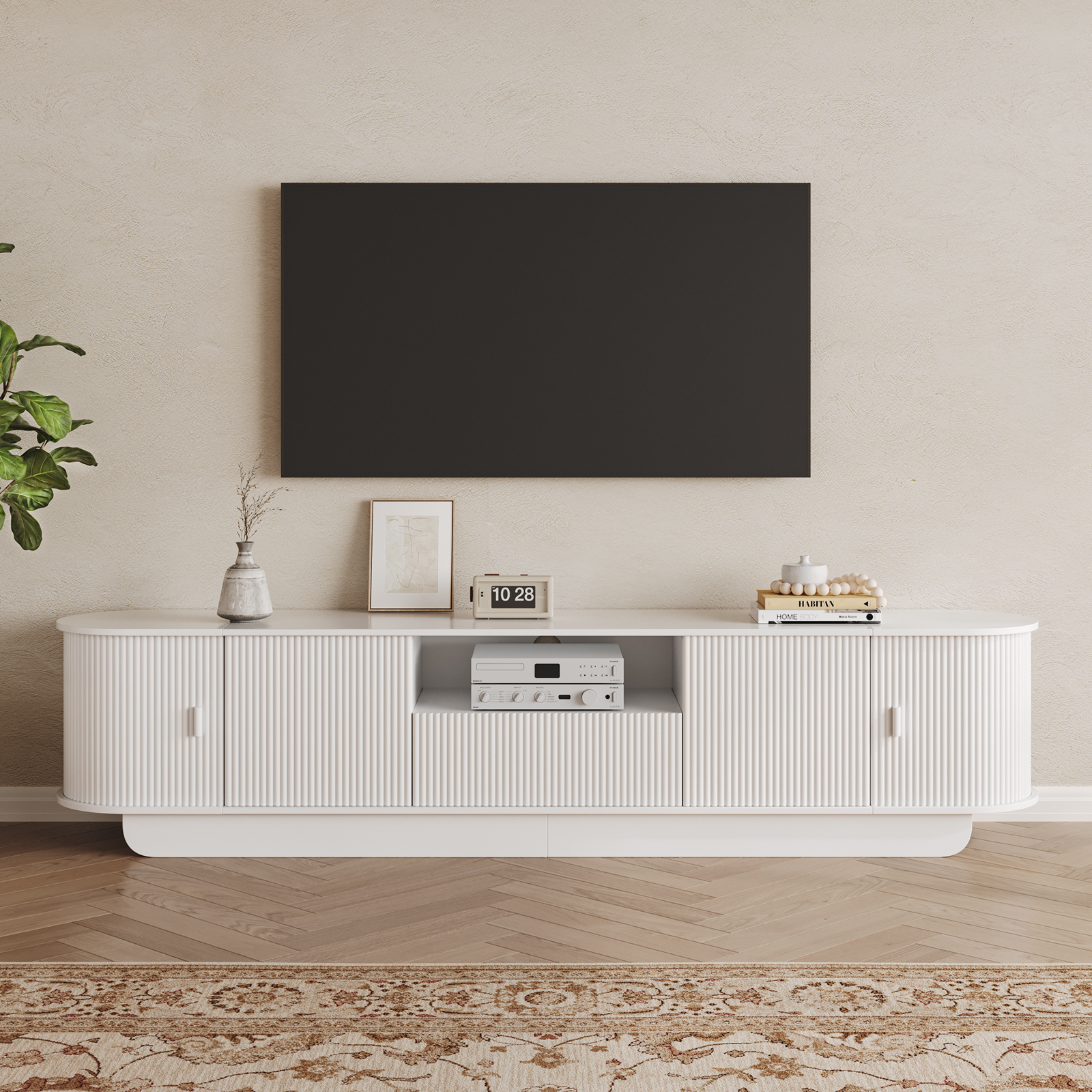 86.6'' TV Stand for TVs, Modern TV Console with Storage and Sliding Doors for Living Room, Bedroom