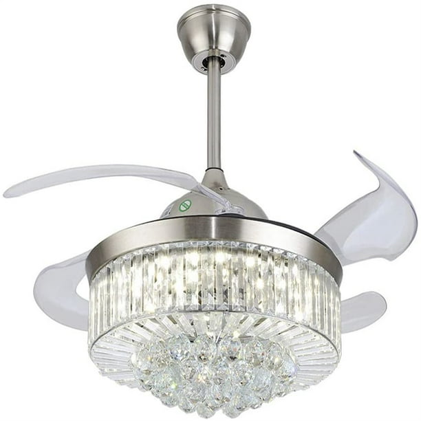 Dimmable Fandelier Crystal Ceiling Fans, Modern Crystal Ceiling Fan With Remote Control Satin Nickel Plate