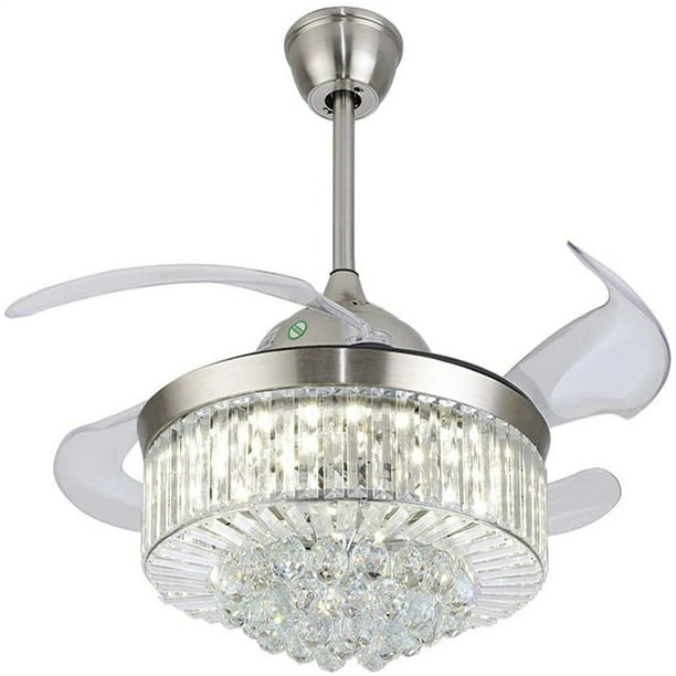 Dimmable Fandelier Crystal Ceiling Fans With Lights And Remote Modern Invisible Retractable Chandelier Fan Led Light Kit 42 Inches Com Dimmable Fandelier Crystal Ceiling Fans, Modern Crystal Ceiling Fan With Remote Control Satin Nickel Plate