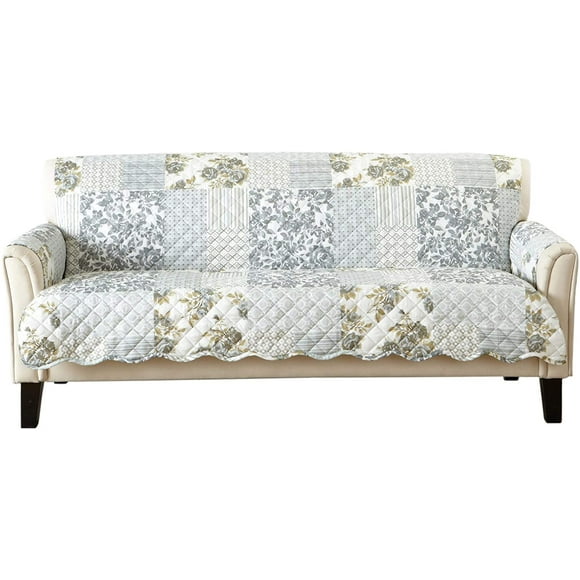 Patchwork Scalloped Printed Furniture Protector. Stain Resistant Couch Cover. (Sofa, Grey)