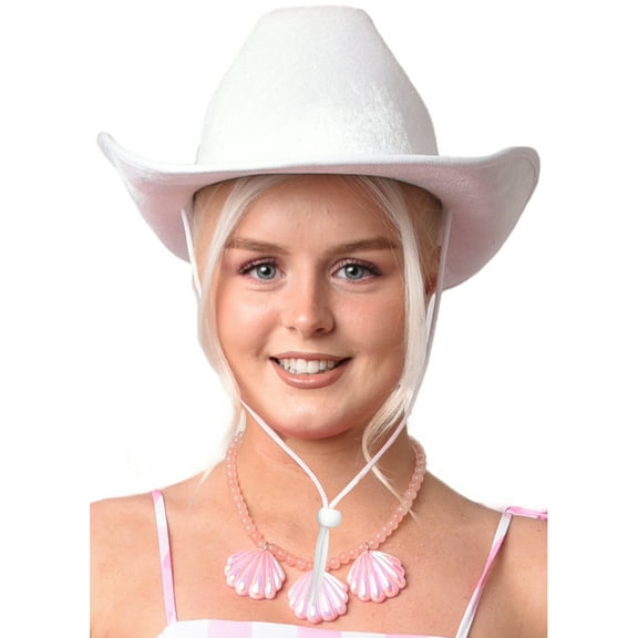 80s Doll Summer Seashell Necklace And Cowboy Hat Costume Accessory Set