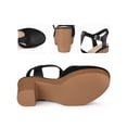 thumbnail image 4 of BLISSFUL STEP Women's Platform T-Strap Block Heels Sandals Solid Round Toe Faux Leather Shoes Black 7, 4 of 7