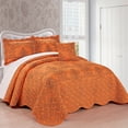 thumbnail image 2 of Home Soft Things 4-Piece Reversible Damask Embroidery Bedspread Set, Nectarine, Oversized Queen 110"x120", 2 of 6