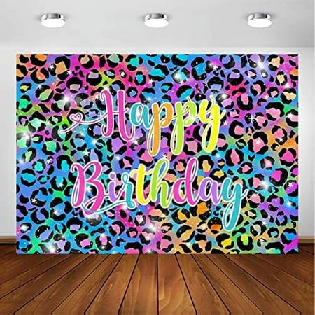 Image of Neon Rainbow Leopard Birthday Backdrop for Girl s Sparkly Paint Splatter Cheetah Party Decorations Photography Background Rainbow Leopard Print Pattern Party Photoshoot Backdrops (7x5