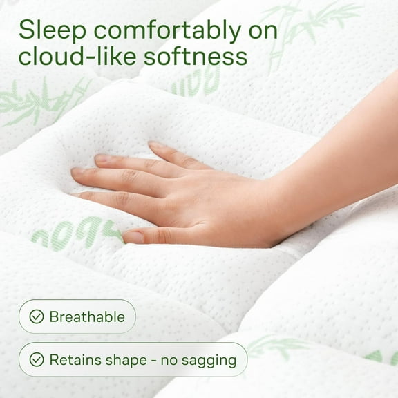 Ultra Soft Bamboo Mattress Topper for Back Pain Relief - Naturally Cooling Queen Size, Green