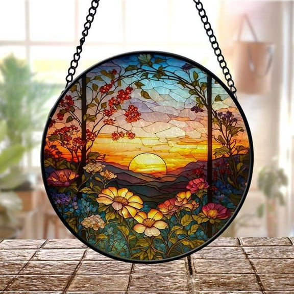 Mountain Range Stained Glass Suncatcher, Nature Window Hanging Decor, Outdoor Lover Gift, Cabin Sun Catcher, Suncatcher Window Hanging