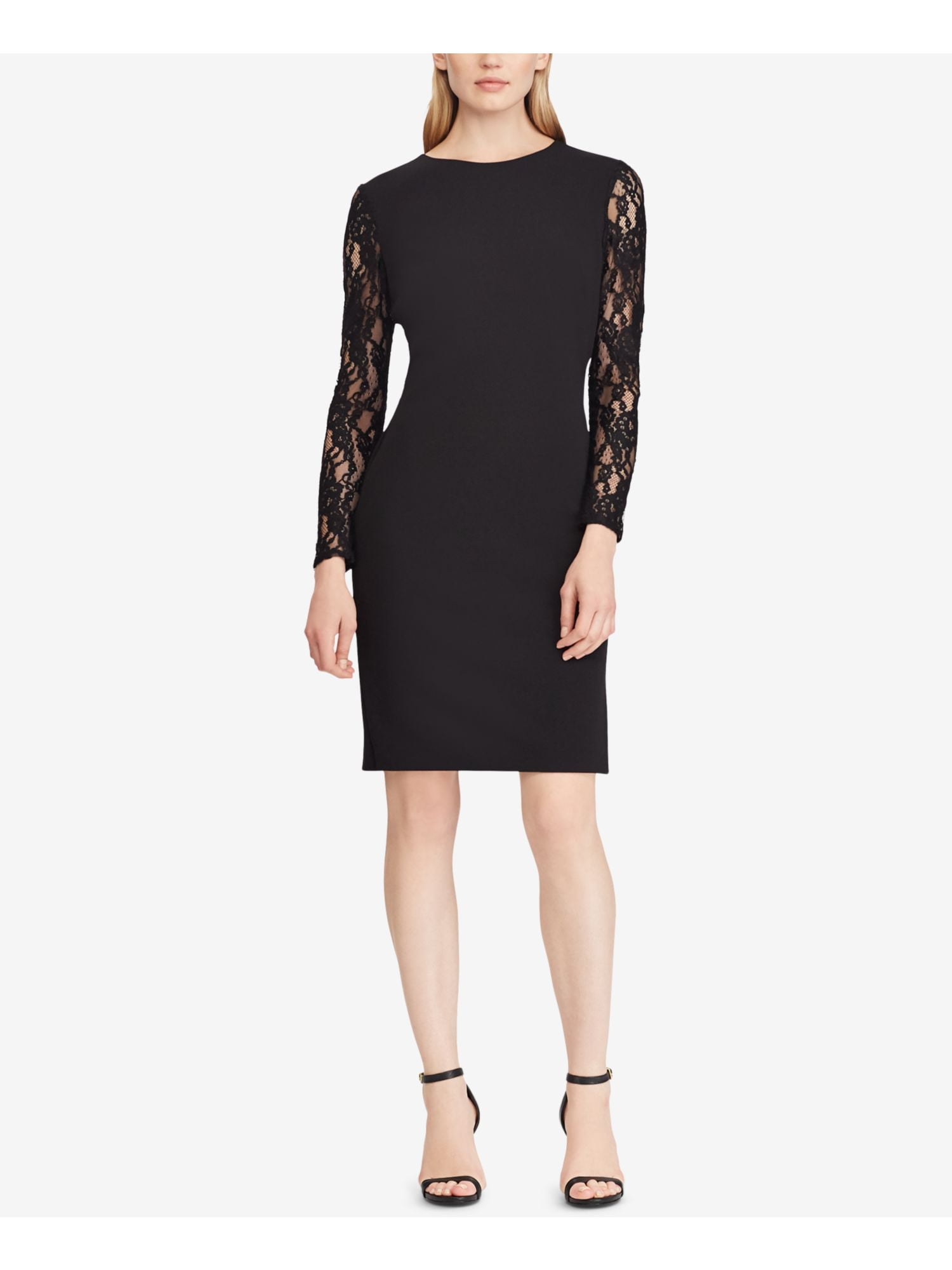 RALPH LAUREN $175 Womens New 1105 Black Lace Paneled Jersey Dress 12 B ...