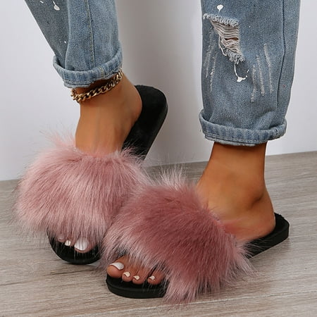 

〖Yilirongyumm〗 Pink 36-37 Slippers For Women Slippers Women s Flat Fashion Pen-Toe Cotton Color Matching Color Warm Solid Women s Slipper