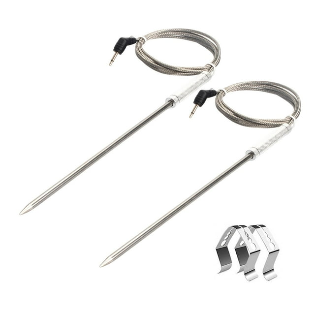 Sonda de temperatura para carne, 20,2 cm, sonda de termómetro para horno, sonda de temperatura ambiente para acampar, repuesto para cocina, comida, 2 uds y con Clip Macarena Sonda de termómetro para carne