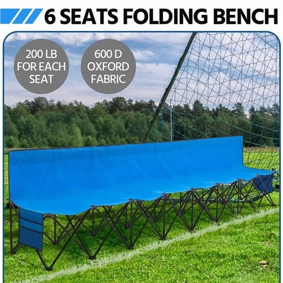 LINJH 8 Seats Foldable Bench Chair Camping Chair Outdoor Team Sport Bench Blue