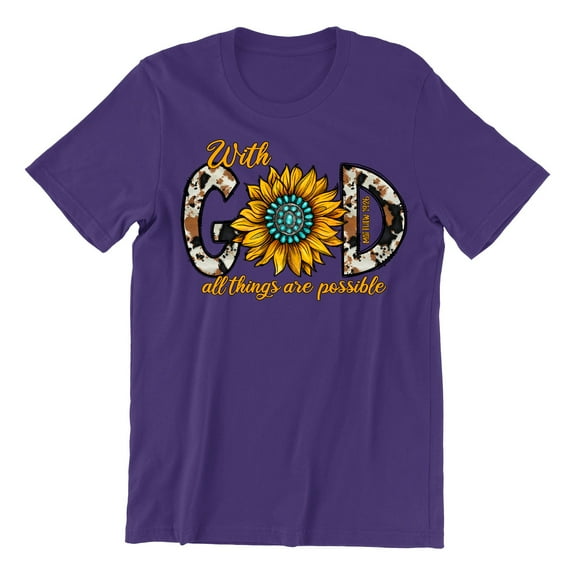 With God All Things Are Possible Easter Matthew 19:26 Christian Bible Verse Men's T-shirt, M, Purple