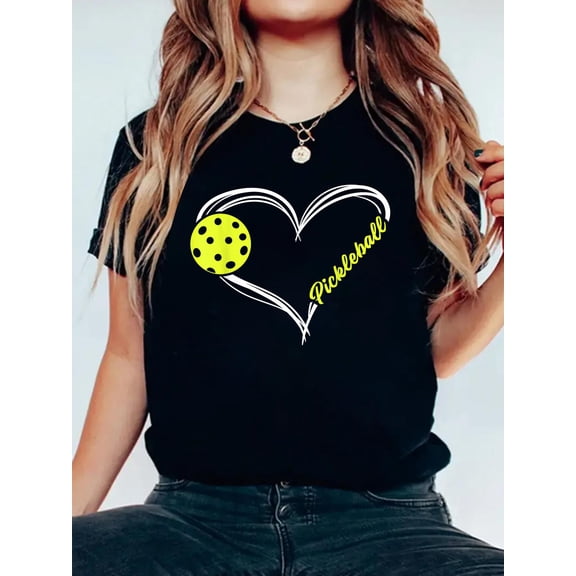 Cotton Love Pickleball - Cute Pickleball Match, I Love Pickleball T-Shirt Women's Graphic Tee Casual Tops