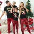 thumbnail image 1 of Conjuntos de pijamas a juego para la familia de Navidad, camiseta de Santa con eslogan de Feliz Navidad y pantalones largos a cuadros rojos, 1 of 3