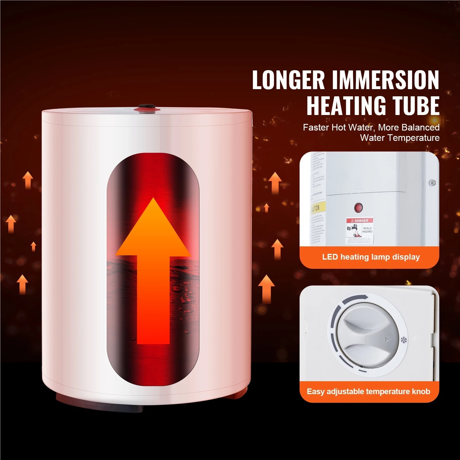 Electric Water Heater 10 Gallon Tank Instant Hot Water Heater 1.6Kw Tankless Water Heater w/ LED Display Knob Control IPX4 ,Tool