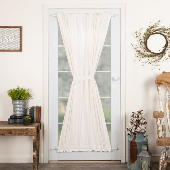 VHC Brands Simple Life Flax Antique White Farmhouse Door Panel Rod Pocket Cotton Linen Blend Solid Color Tie Back(s) Window Curtains