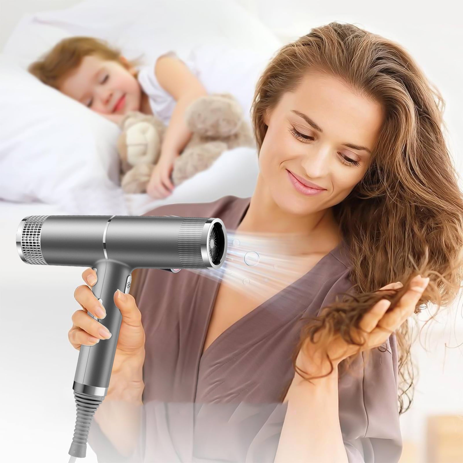 Travel Hair Dryer, 800W High Power, Ionic Conditioning for Frizz-Free Hair, with Curly Hair Styling Nozzle, Compact Design, 110V, Suitable for Normal & Curly Hair, Fast Drying