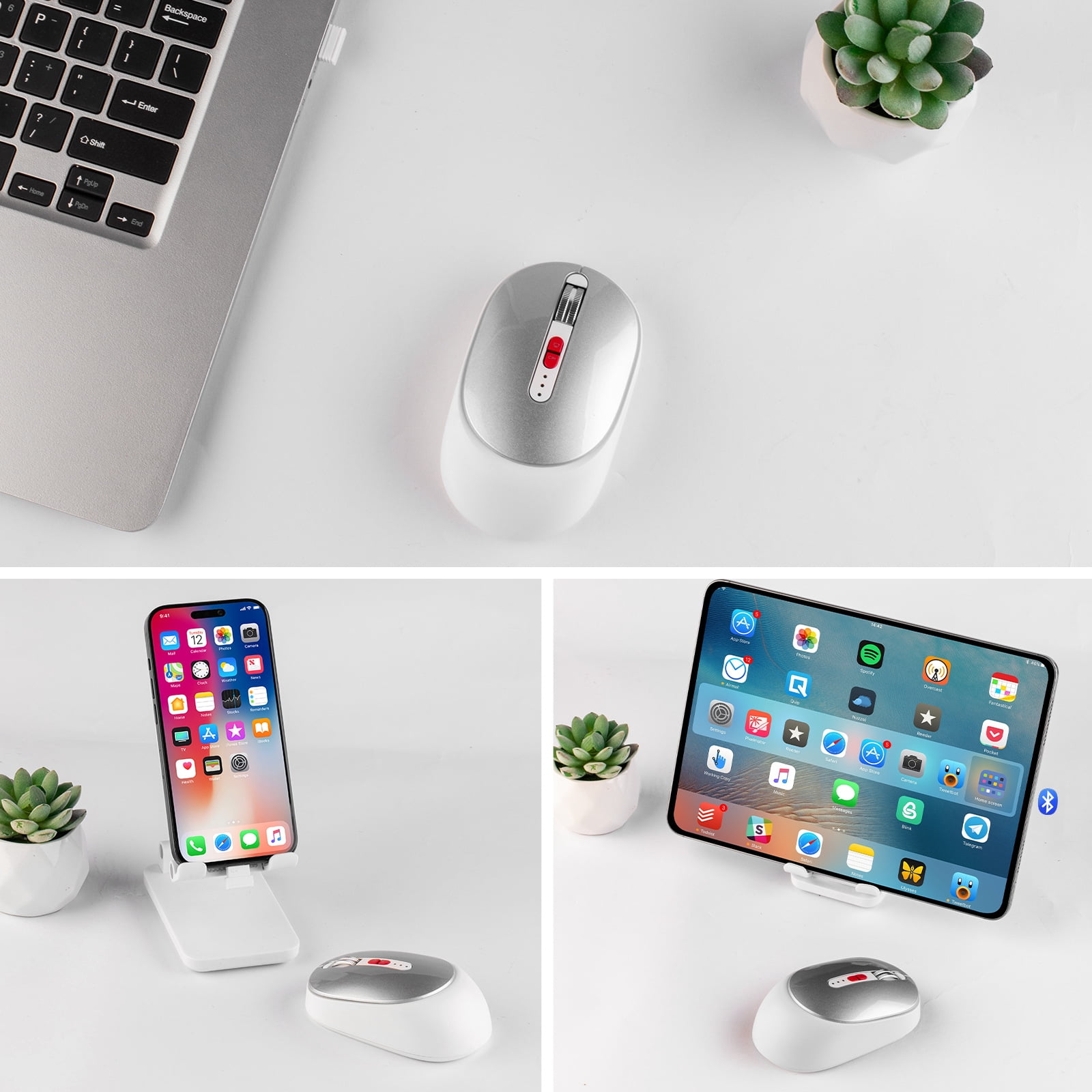 Type-C Dual Port Wireless Bluetooth Mouse, Rechargeable 2.4G/USB-C Mouse with Battery Display, for MacBook, Laptop, PC, Tablet, Phone