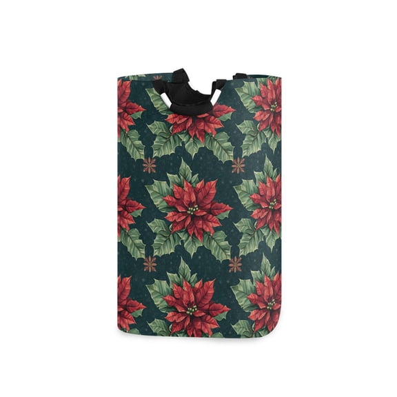 Yayeee Freestanding Laundry Hamper with Handle Collapsible Large Storage Basket for Clothes, Red Christmas Poinsettias