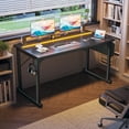 thumbnail image 3 of Romorgniz 55 Inch Computer Desk with LED Lights for Small Spaces, Home Office Desk with Storage Bag, Headphone Hook, Black, 3 of 8