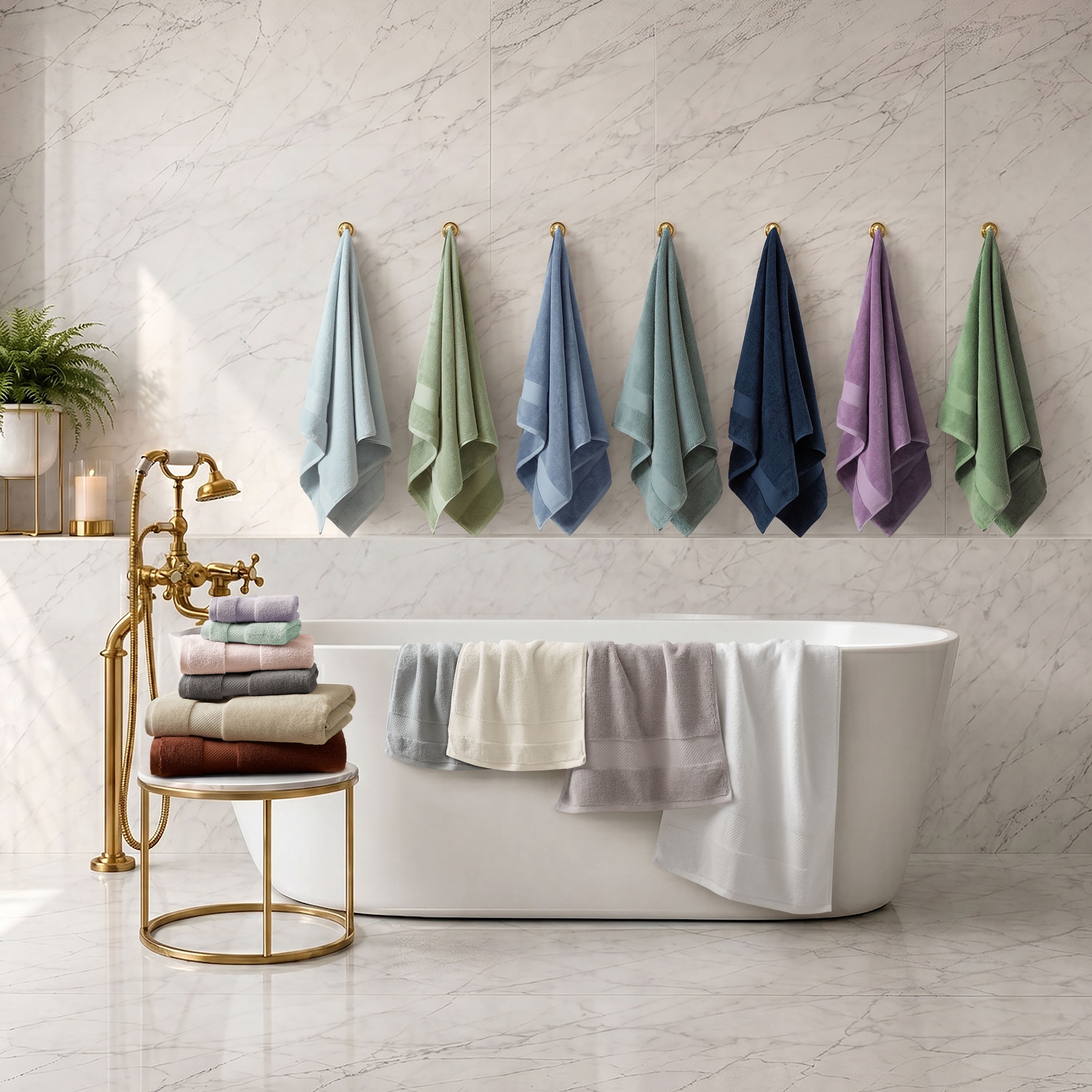 6-Piece Cotton Bath Towel Set,Soft Blue