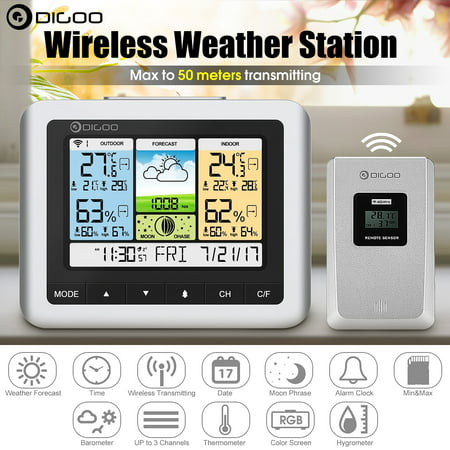 Digoo DG-TH8888Pro Color Wireless Weather Station， Temperature & Humidity Thermometer，Indoor/Outdoor Forecast Sensor Clock，USB