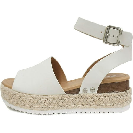 

Soda Topic Open Toe Buckle Ankle Strap Espadrilles Flatform Wedge Casual Sandal