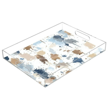 

WOBOGO Acrylic Serving Trays 15.7x11.8 Inch Spill Proof Clear Decorative Organizer with Handle Sprinkle Watercolor